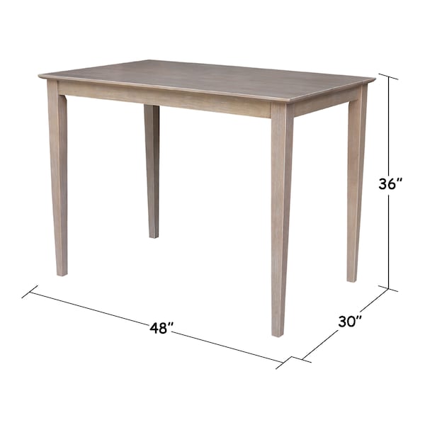 Rectangle Solid Wood Top Table, Counter Height, Washed Gray Taupe, 30 In W X 48 In L X 36 In H